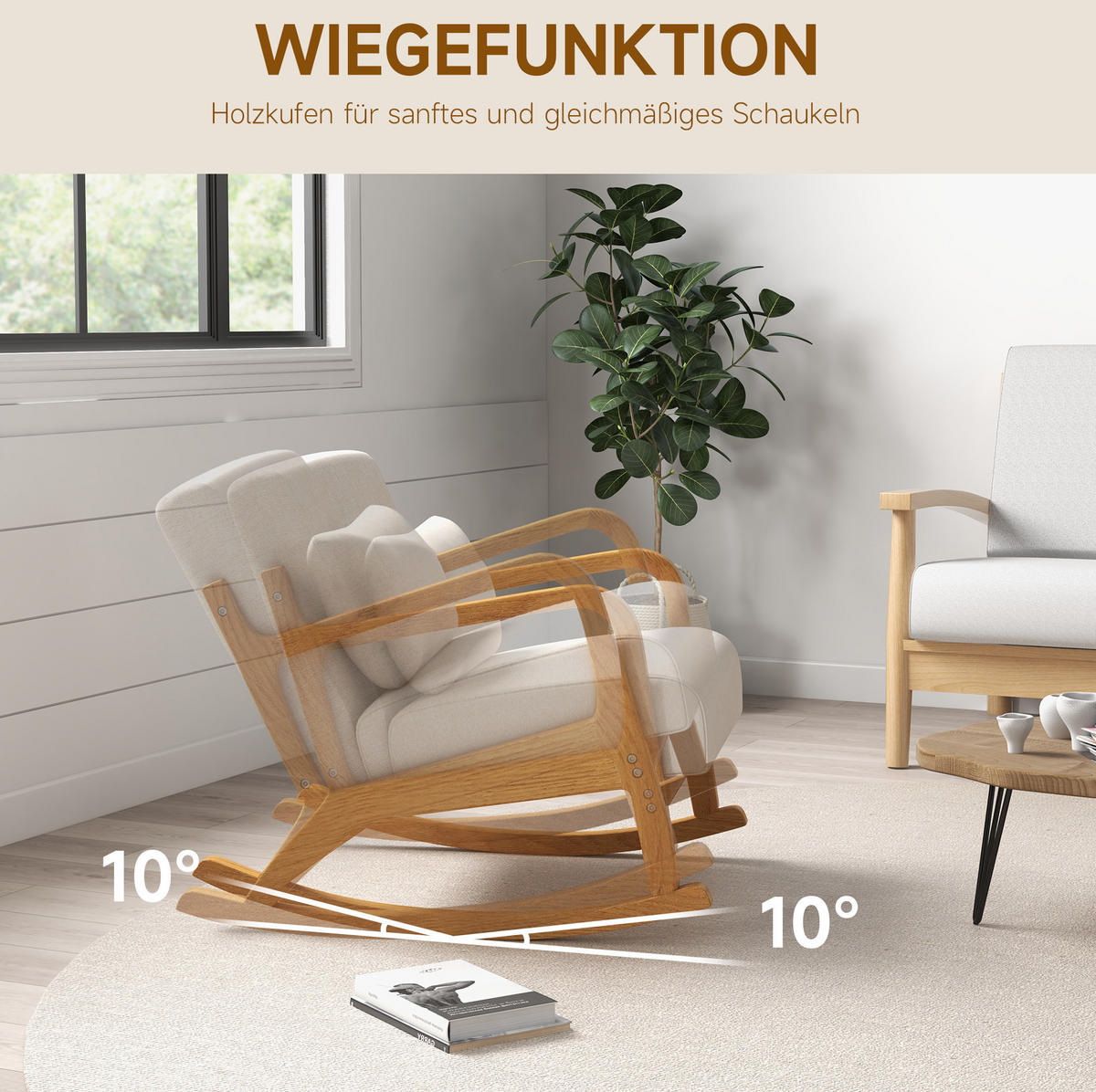 SCHAUKELSESSEL 64,5/92/81,5 cm, Holzgestell, gepolstert, cremeweiß - Creme, Holz (92/81.5/64.5cm) - Redom
