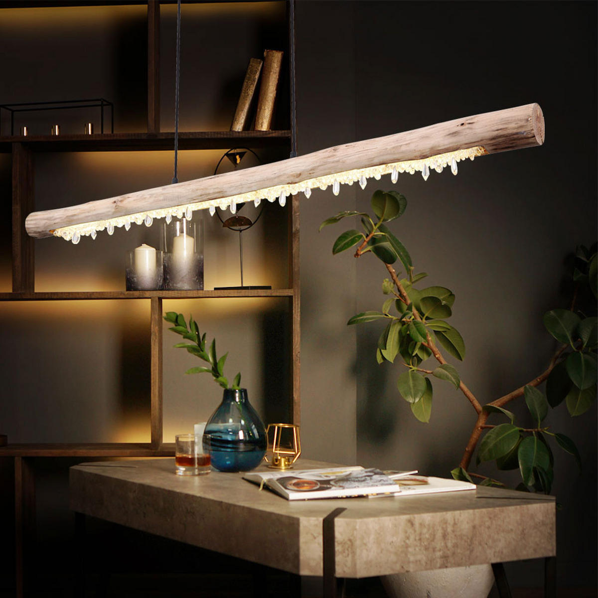 LED HÄNGELEUCHTE Metall Holzoptik Braun - Braun, Holz (120/7/150cm) - Globo Lighting