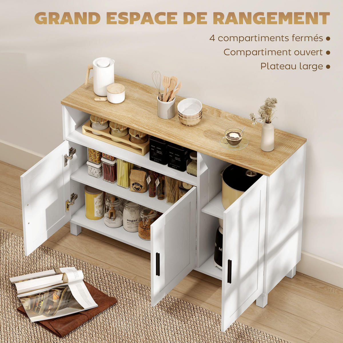 SIDEBOARD Weiß, 3 Türen, 110/33/75 cm - Weiß, Holz (110/75/33cm) - PANGIVO