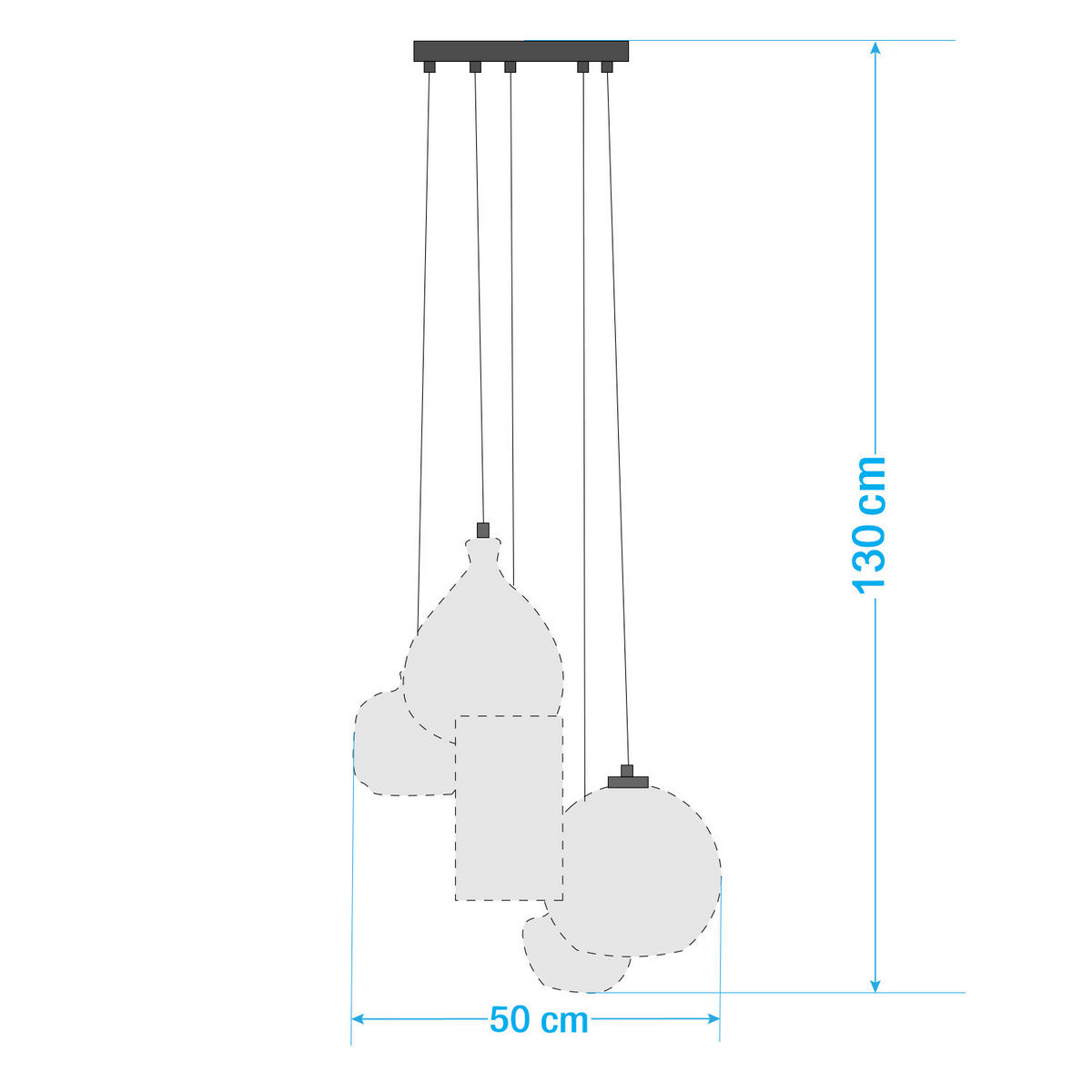 PENDELLEUCHTE - Metall / Glas, 5-flammig - Multicolor, Glas/Metall (50/50/130cm) - home24