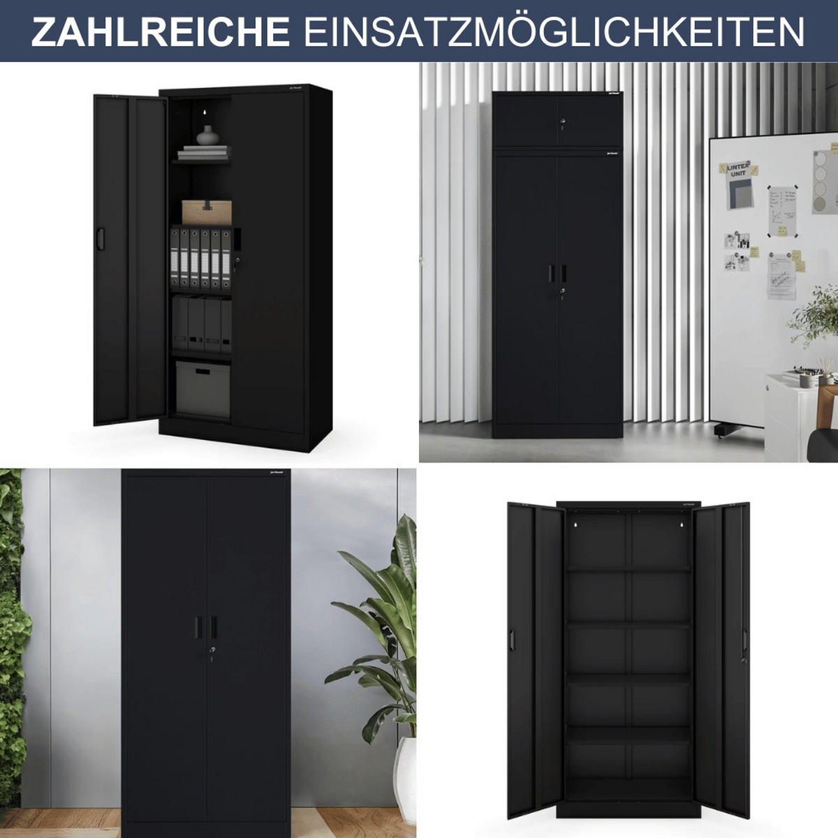 AKTENSCHRANK abschließbar KADO mit Flügeltüren 175x80x40cm Schwarz - Schwarz, Metall (80/175/40cm) - DELUKE