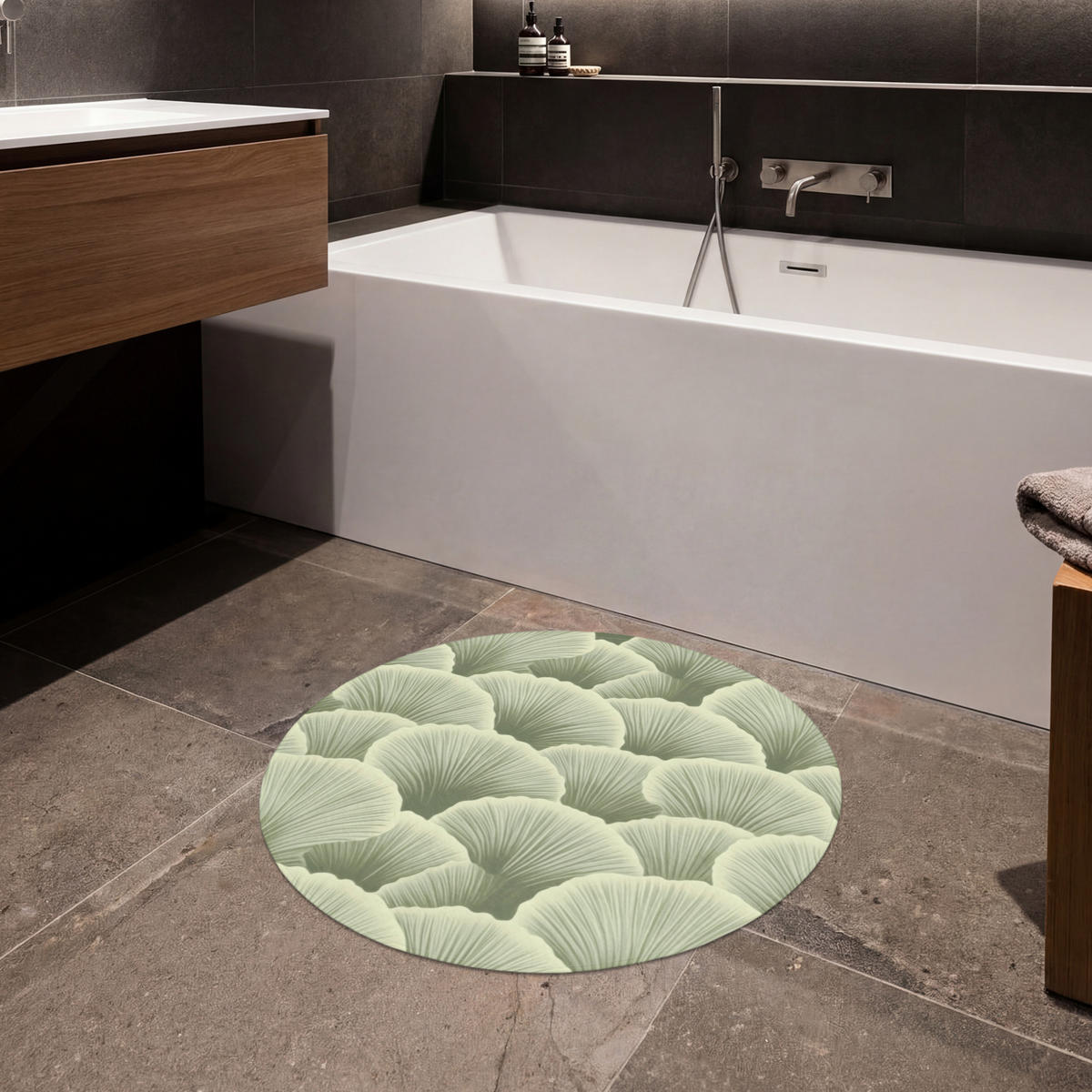 KOUPELNOVÁ PŘEDLOŽKA Vějíř - list - zelený 70x70 cm - pastelově zelená, textil/plast (70/70cm)