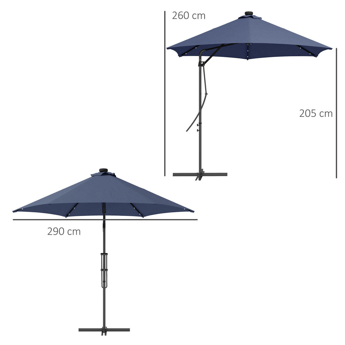 SONNENSCHIRM, Stahl, Polyesterstoff, Blau - Blau, Metall (290/290cm) - Outsunny