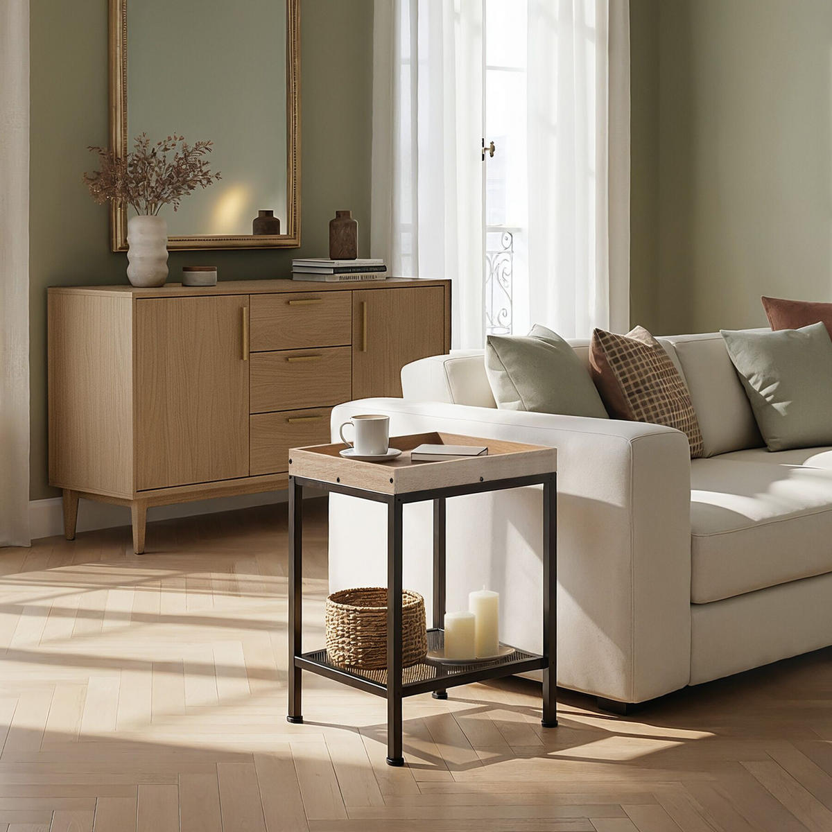 BEISTELLTISCH Rochester,41,5 x 41 x 56 cm,Industrial Holz hell, Eiche Sonoma - Naturfarben, Holz (41.5/41/56cm) - tectake