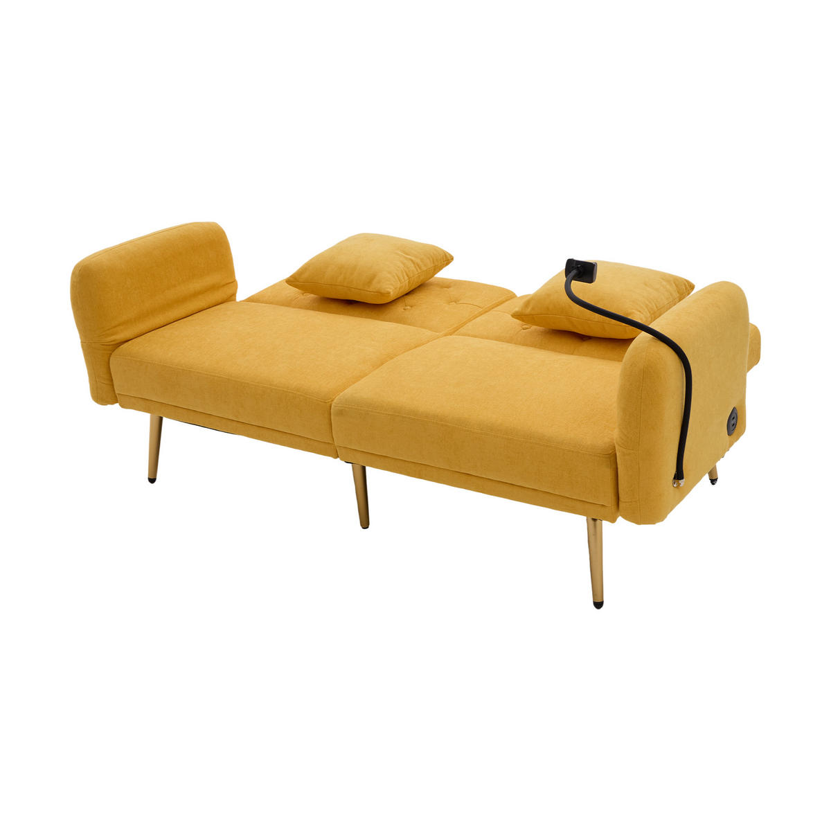 SCHLAFSOFA Multifunktionales 2-Sitzer mit verstellbarer Rückenlehne und USB-Anschlüssen Gelb Chenille 173/78/78 cm - Gelb, Textil (173/78/78cm) - OKWISH