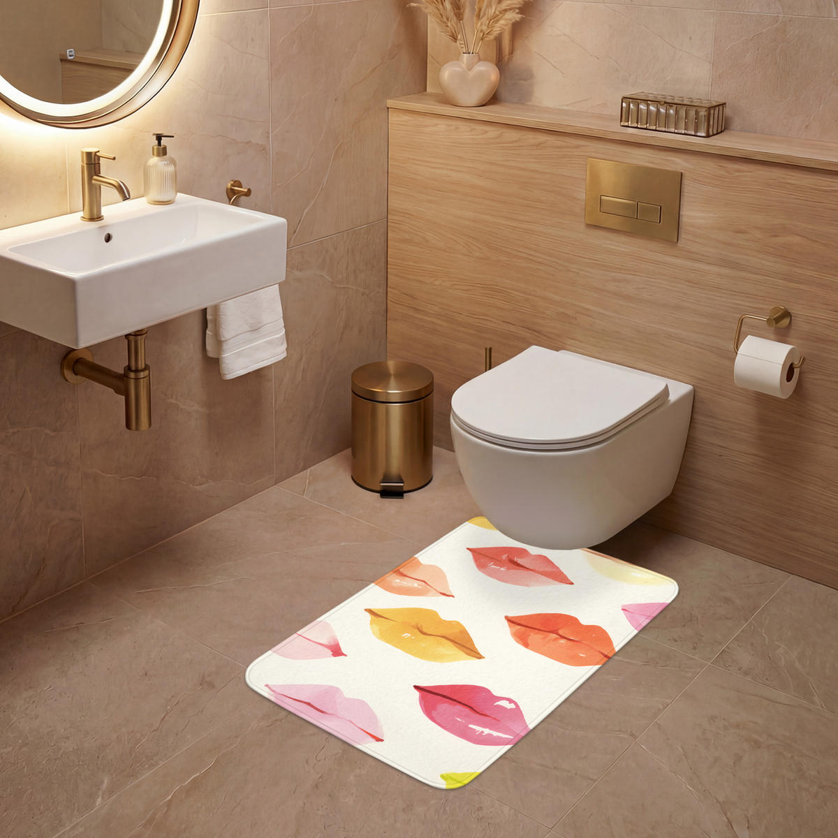 WC PŘEDLOŽKA Rty - barevné - lesklé 50x80 cm - růžová, textil/plast (50/1cm) - OnlyWow