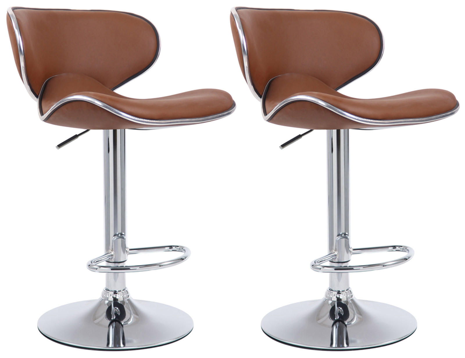 BARHOCKER 2er Set Lederlook hellbraun - Hellbraun/Chromfarben, Textil/Metall (46/88/49cm) - CLP