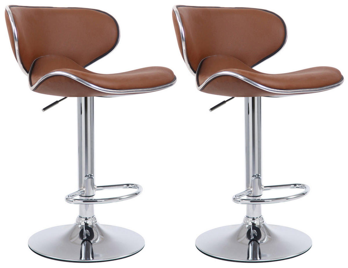 BARHOCKER 2er Set Lederlook hellbraun - Hellbraun/Chromfarben, Textil/Metall (46/88/49cm) - CLP