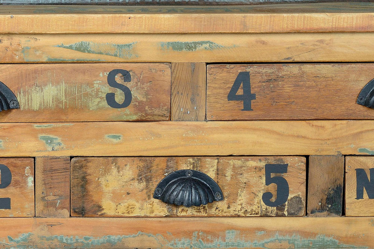 COUCHTISCH aus recyceltem Holz und Eisenrädern - Chromfarben, Holz (110/70/42cm) - Giner y Colomer