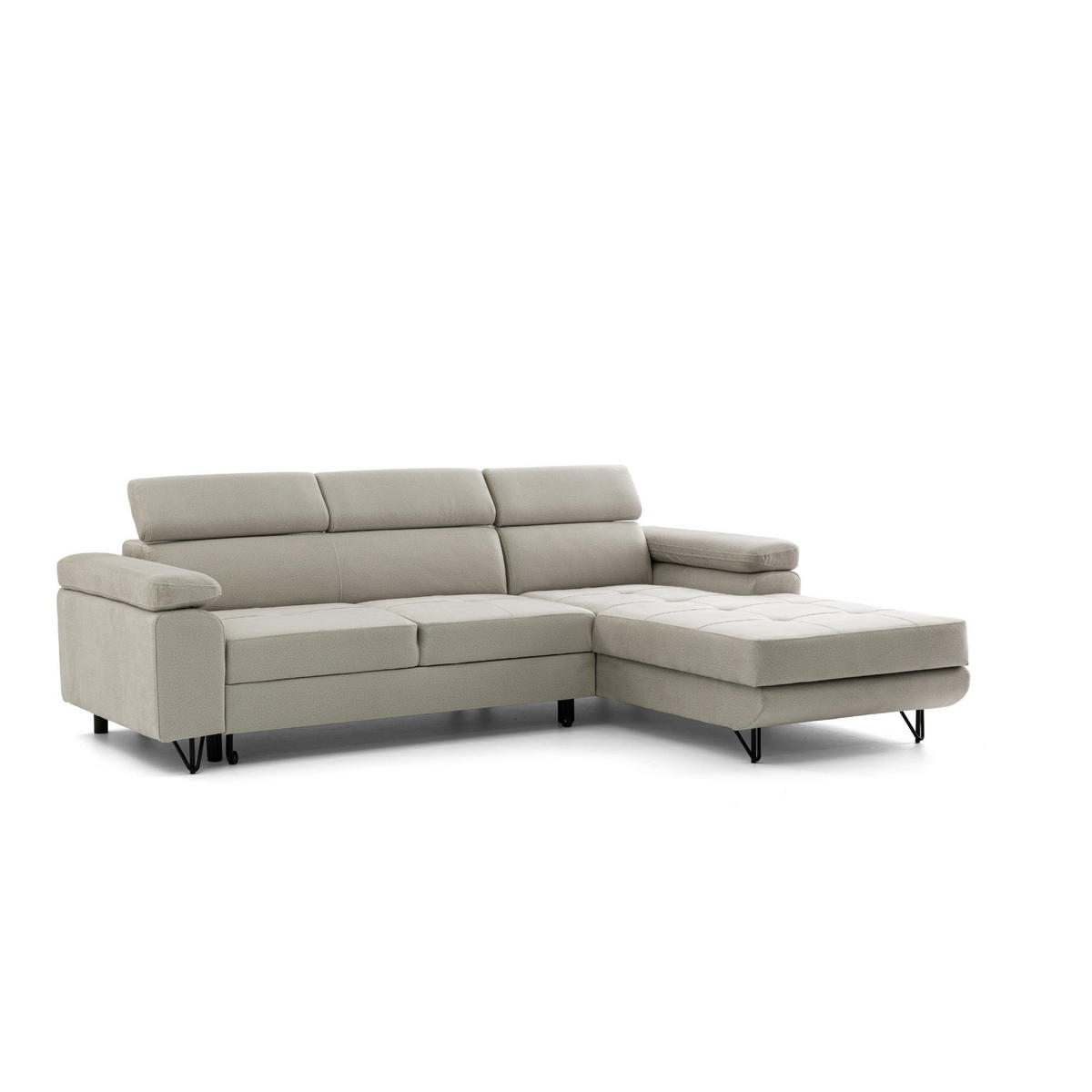 ECKSOFA NORIS L Rechts mit Schlaffunktion 128x203 Velours Beige - Beige/Schwarz, Holz/Textil (183/250cm) - Muffo