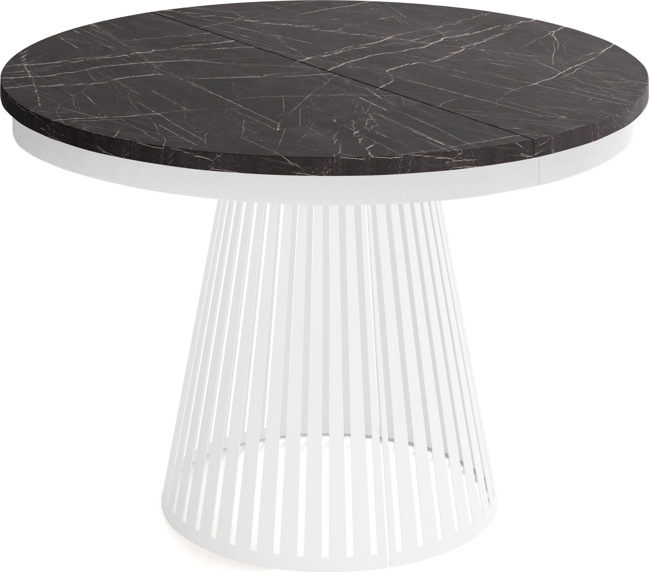 ESSTISCH Naro rund ausziehbar mit Weißem Lamellen-Metallgestell, Marmor Schwarz 120-200/120/76 cm - Anthrazit/Weiß, Holzwerkstoff/Metall (120/120/76cm) - WFL GROUP