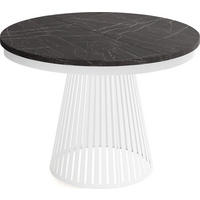 ESSTISCH Naro rund ausziehbar mit Weißem Lamellen-Metallgestell, Marmor Schwarz 120-200/120/76 cm - Anthrazit/Weiß, Holzwerkstoff/Metall (120/120/76cm) - WFL GROUP