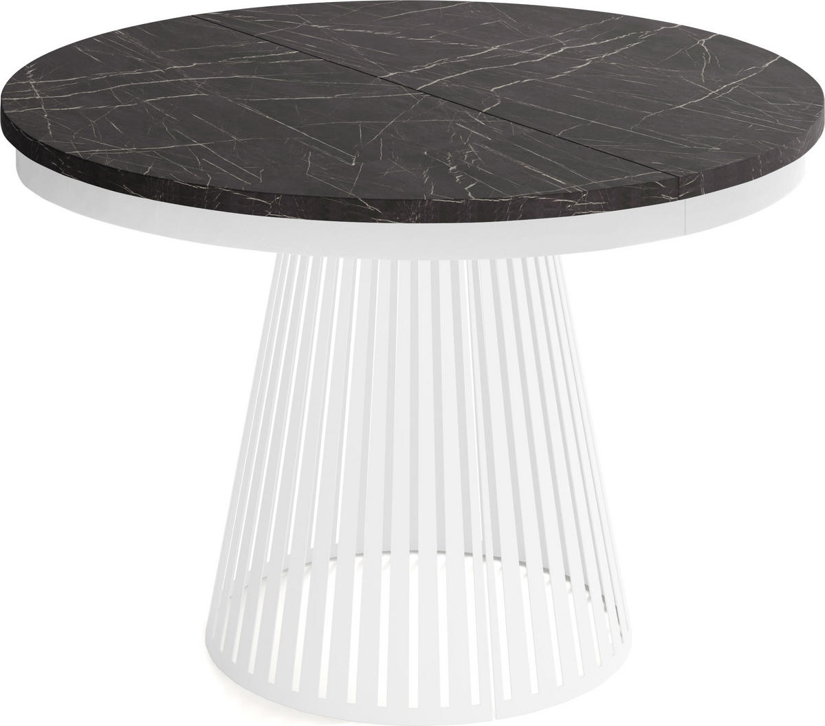 ESSTISCH Naro rund ausziehbar mit Weißem Lamellen-Metallgestell, Marmor Schwarz 120-200/120/76 cm - Anthrazit/Weiß, Holzwerkstoff/Metall (120/120/76cm) - WFL GROUP