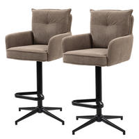 BARSTUHL - 2er-Set - Höhenverstellbar - Cord / Eisen - Braun, Textil/Metall (54/100/58cm) - home24