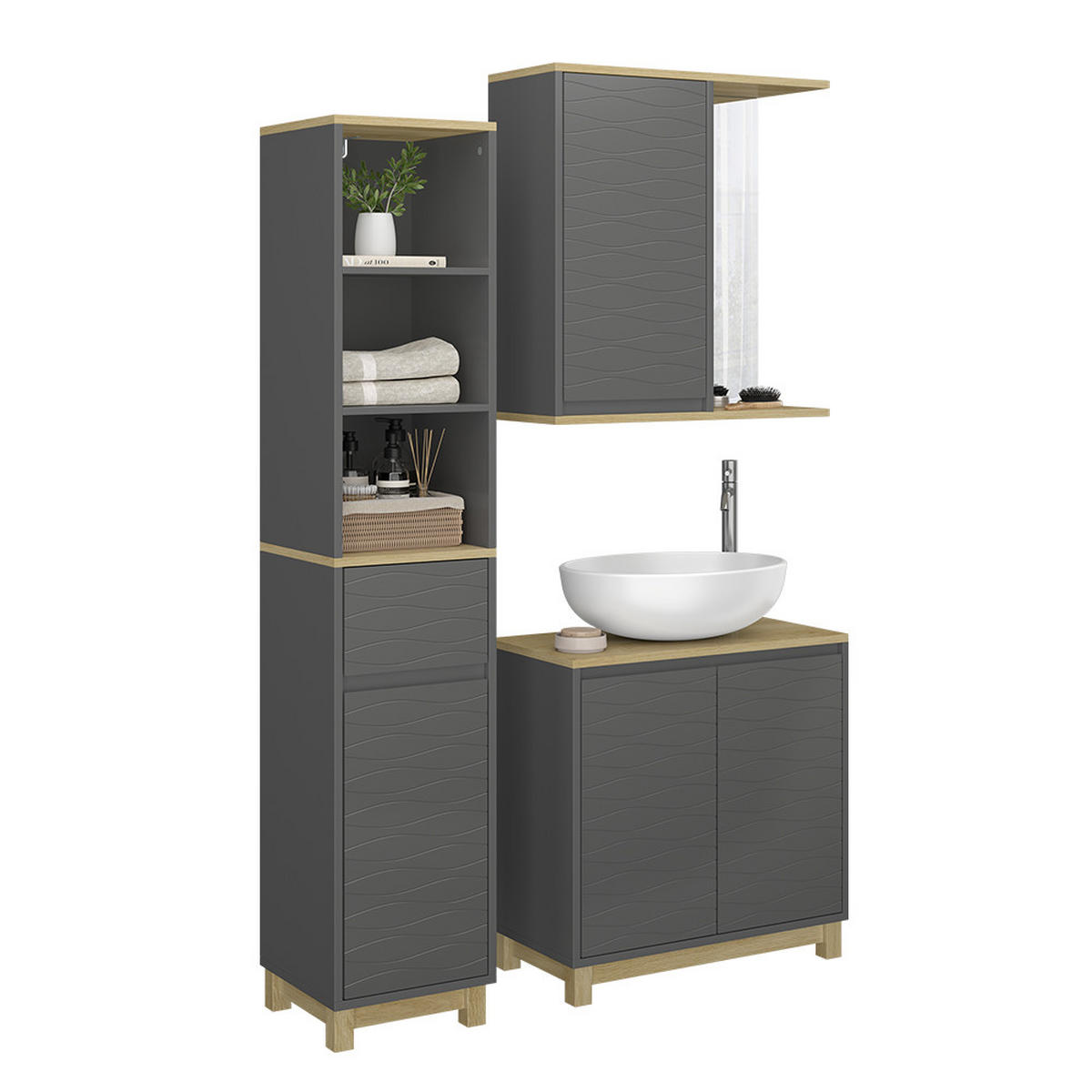 KOUPELNOVÝ NÁBYTEK Livia Antracit/dub - antracitová, kompozitní dřevo (60/60/30cm) - Vicco