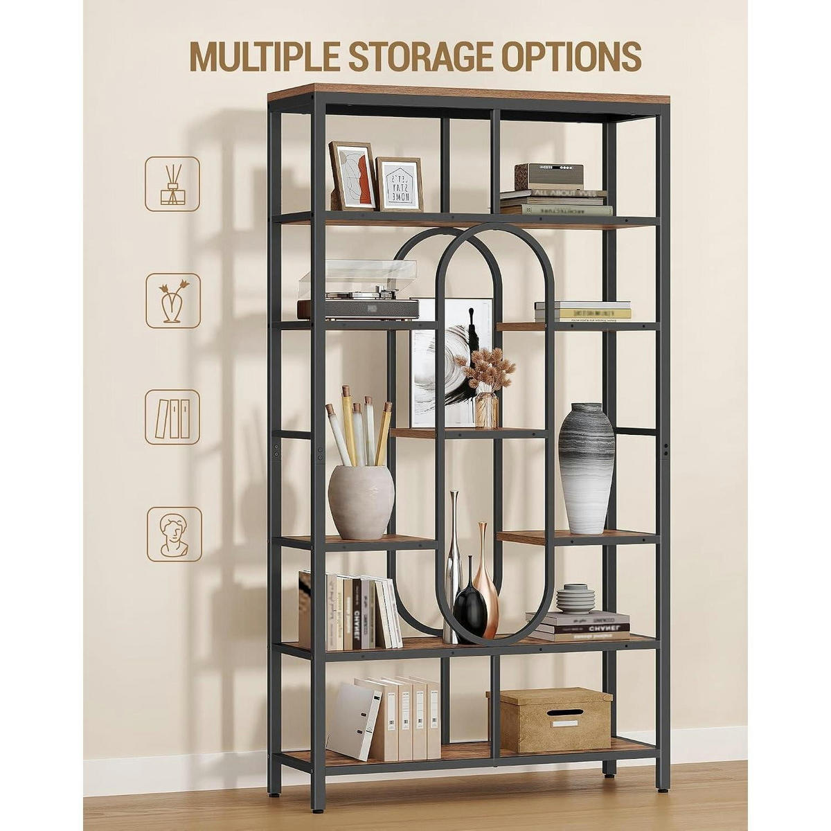 BÜCHERREGAL 7-stöckig Vintage Braun-Schwarz 30 x 100 x 180 cm - Braun, Metall (100/180/30cm)