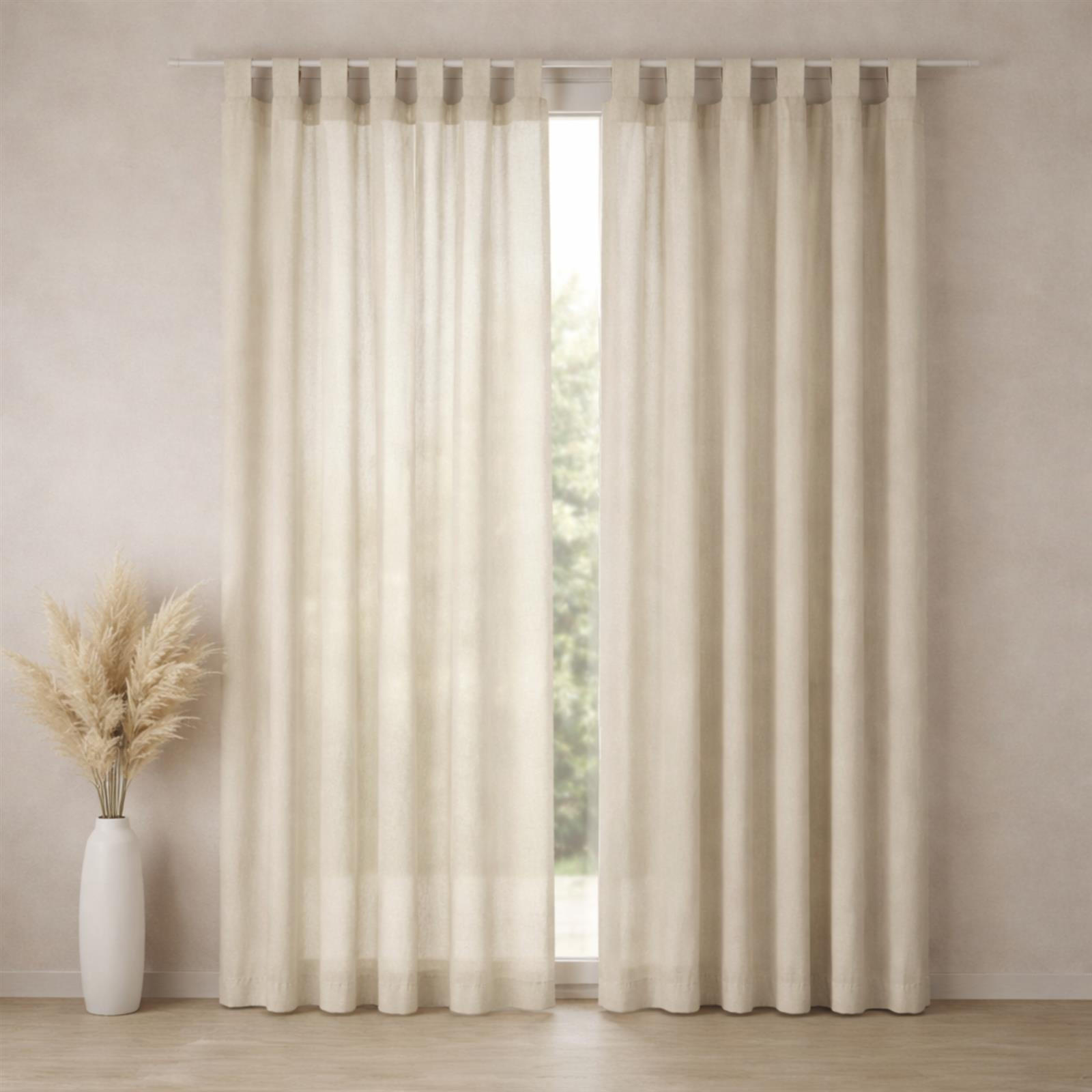 SCHLAUFENSCHAL Gardinen 145x250 cm aus 100% Baumwolle. Eleganter Stone Washed Fenster Vorhänge mit Schlaufen - Leinen - Naturfarben, Textil (145/250cm) - Carpe Sonno