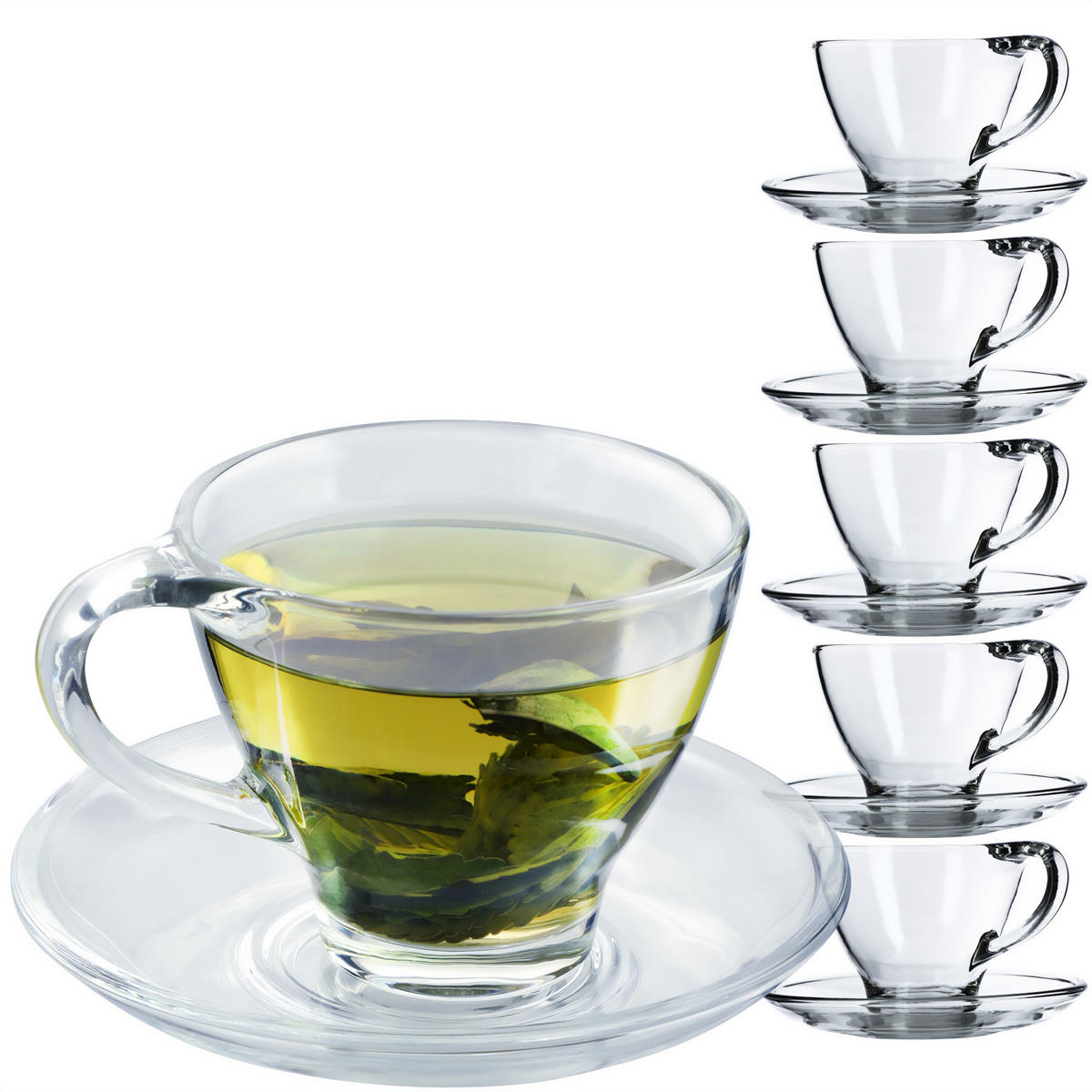KADAX Set Tassen und Untertassen für Kaffee- und Teetassen 200 ml 6-tlg - Transparent, Glas (0.2L) - KADAX