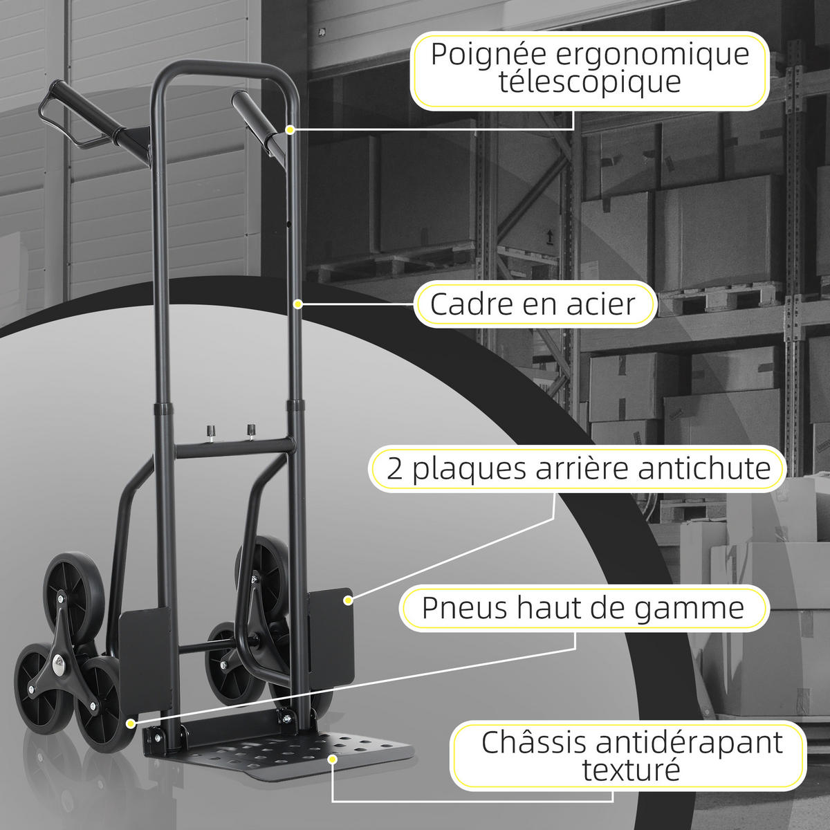 TREPPENSACKKARREN DE-18165 120 kg, 6 Rollen, klappbar Schwarz - Schwarz, Metall (44/38/106.5cm) - ComfortXL