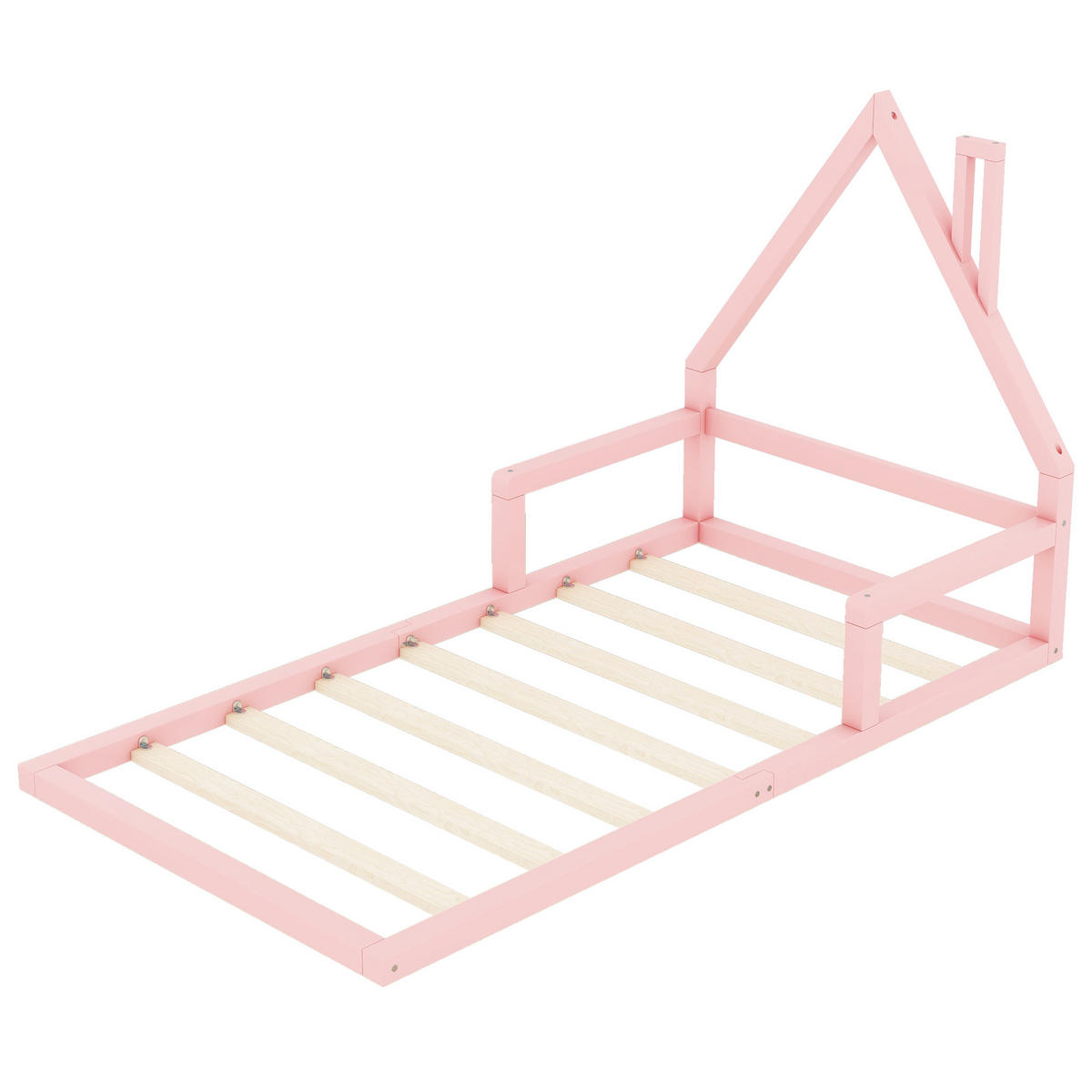 HAUSBETT 90/200 cm Rosa Hausform aus Kiefer massiv - Rosa, Holz (90/200cm) - OKWISH