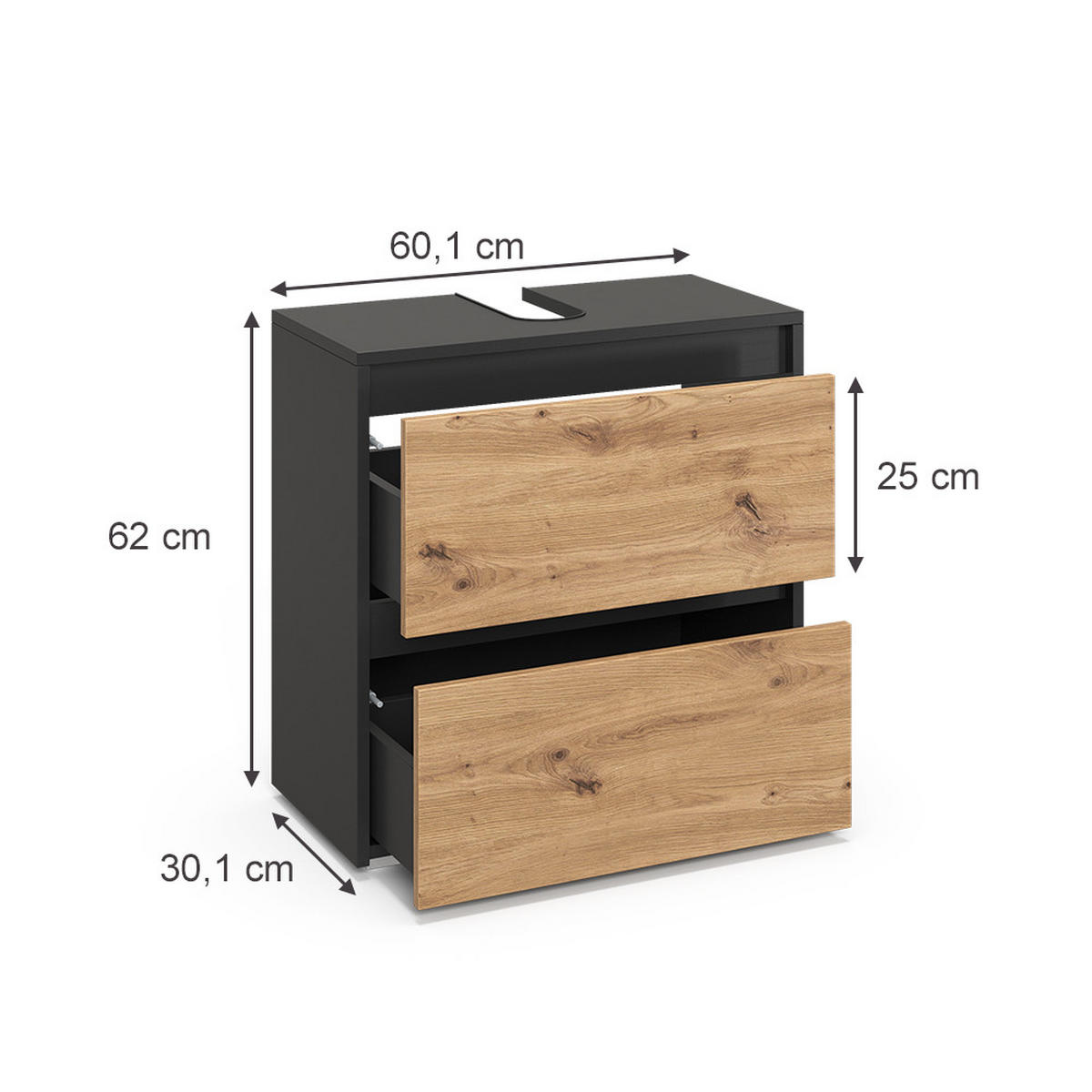 DOLNÍ SKŘÍŇKA POD DŘEZ Majest Antracit/Artisan - světle šedá/antracitová, kompozitní dřevo (60.1/62/30.1cm) - Vicco