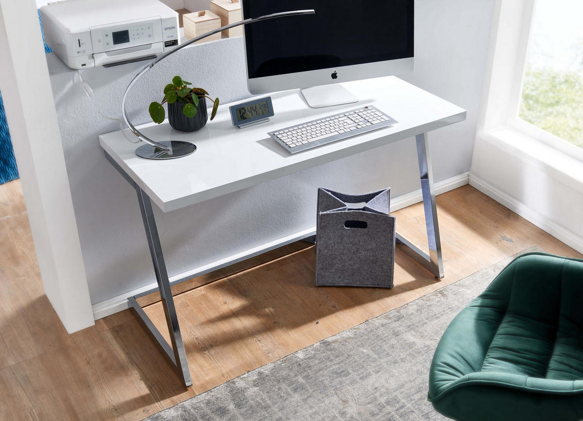 SCHREIBTISCH Hochglanz Metallgestell SARNOT, Silber 120x55x76 cm - Silberfarben, Holz/Metall (55/120/76cm) - KADIMA DESIGN