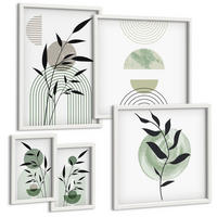 BILDER SET 5er Set - 50x50 cm & 20x30 cm & 40x60 cm Weißer Rahmen - Boho-Pflanzenkompositionen - Weiß, Kunststoff (40/60cm) - TULUP