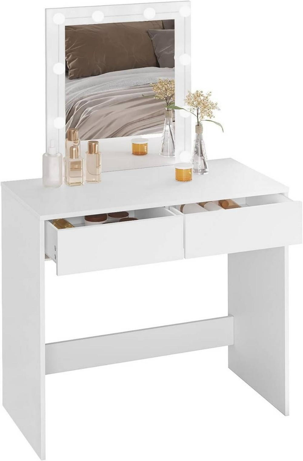 SCHMINKTISCH mit Beleuchtung Spiegel, 80x132,5x39,5 cm, Weiß - Weiß, Holzwerkstoff (80/132.5/39.5cm) - Woltu