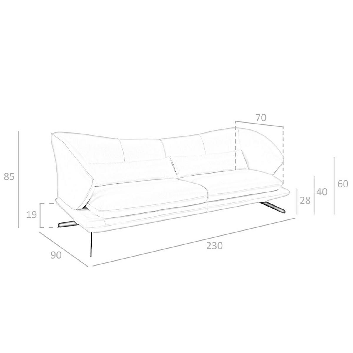 SOFA 3-sitzer ledersofa in taupe grau leder 230/90/85 cm - Dunkelgrau/Schwarz, Leder (230/85/90cm) - ANGEL CERDA