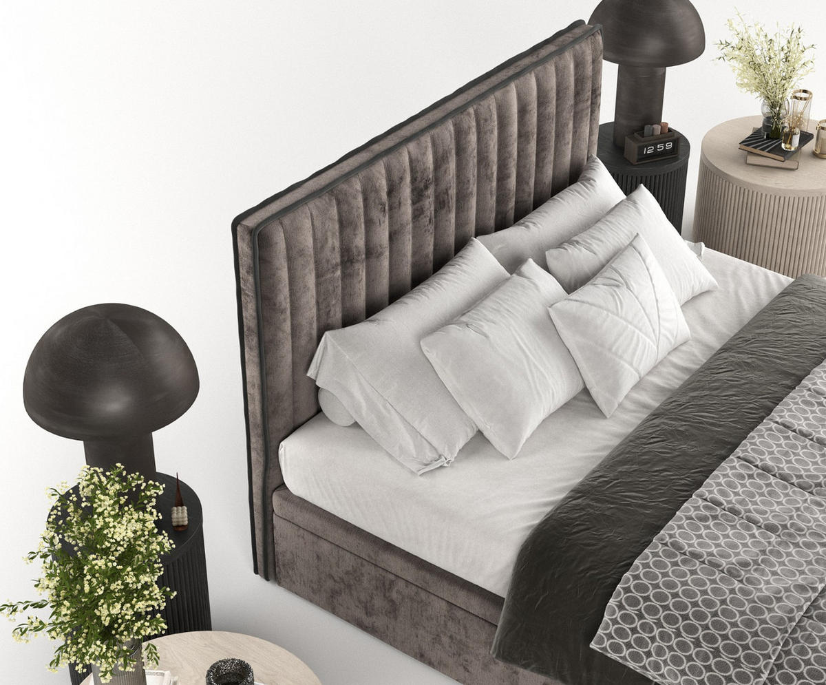POLSTERBETT Keva mit Stauraum 200/200 cm Braun im Lotta Stoff - Schwarz/Braun, Holz/Holzwerkstoff (200/200cm) - AltaBeds