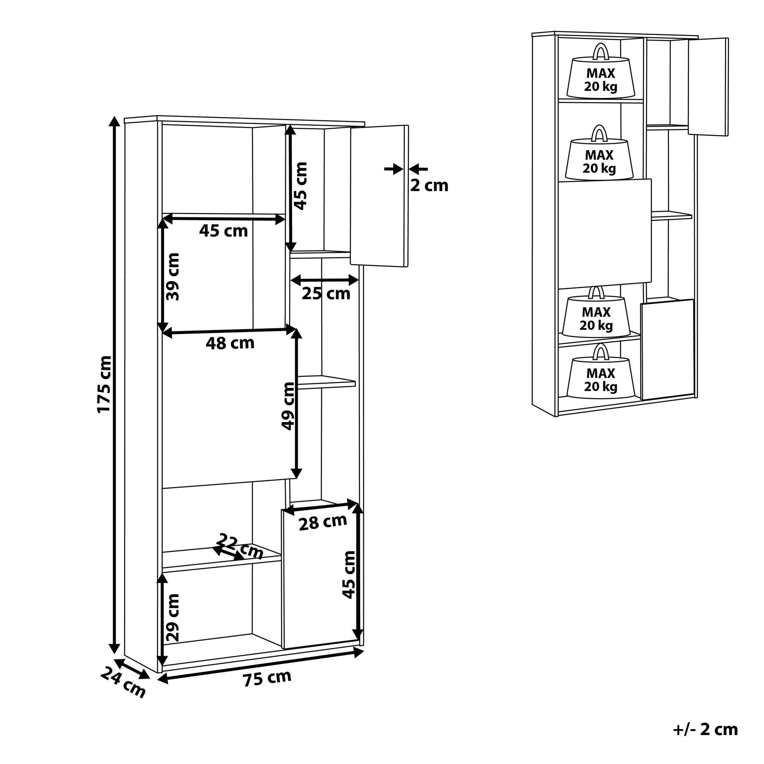 Thumbnail - Beliani Regal, Dunkelbraun, Holzwerkstoff, 6 Fächer, 75x175x24 cm, Wohnzimmer, ,