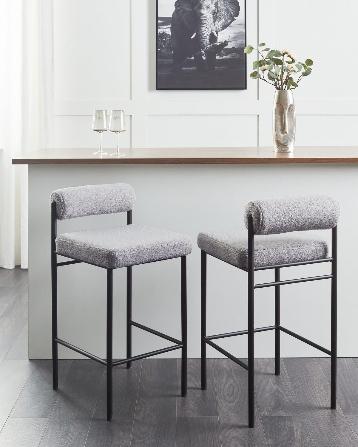 BARSTÜHLEN 2er-Set Bouclé Grau Amaya - Grau, Textil (42/82/42cm) - Beliani