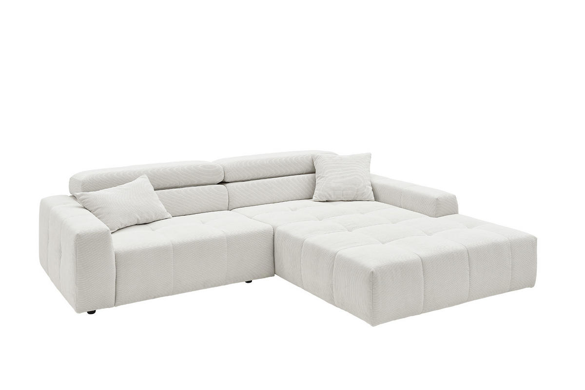 ECKSOFA RENO Weiß Cord - Schwarz/Weiß, Kunststoff/Textil (258/217cm) - KAWOLA