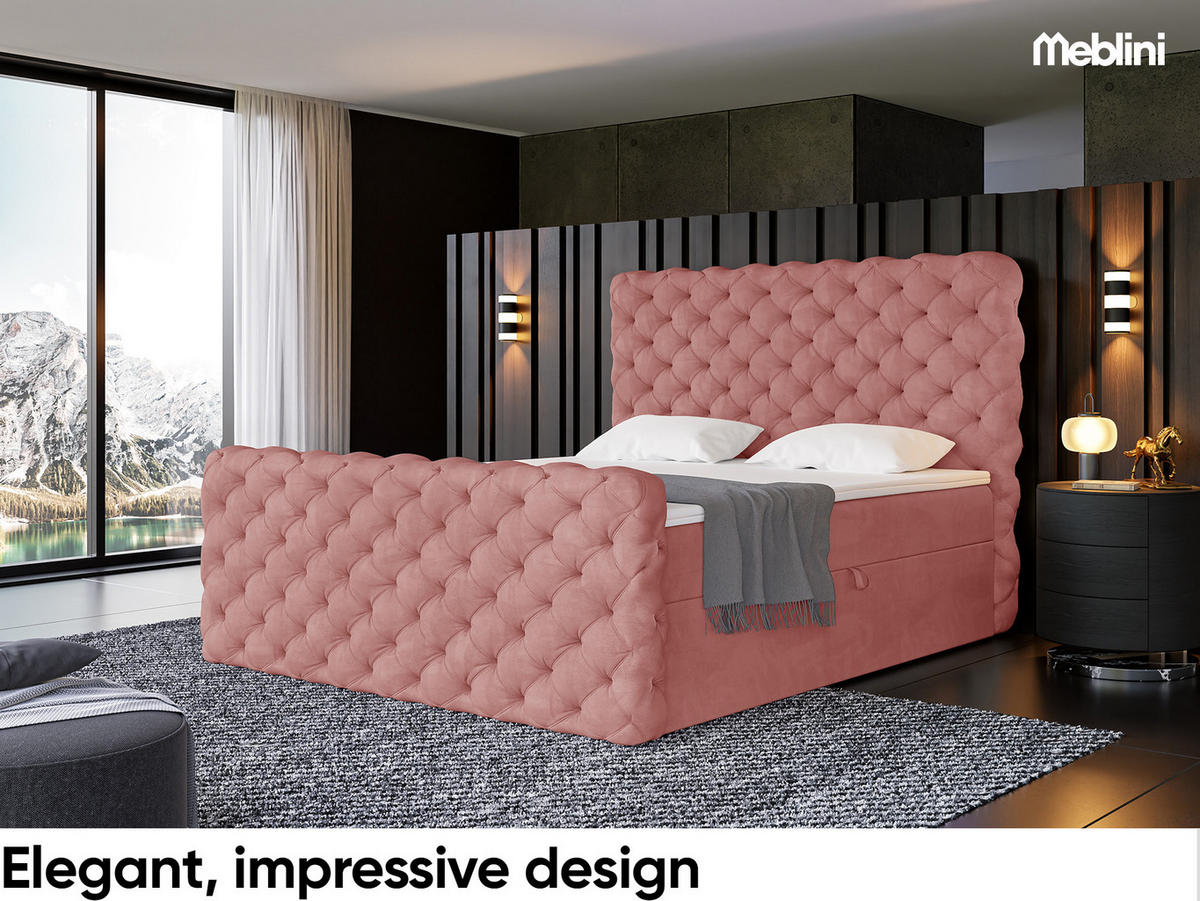 BOXBETT Duke - Schwarz/Rosa, Holzwerkstoff/Textil (120/200cm) - Meblini