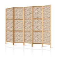 PARAVENT Japanischer 5-tlg 225x172 cm Pilze und Pflanzen - Beige, Holz/Textil (225/172/3cm) - Muralo