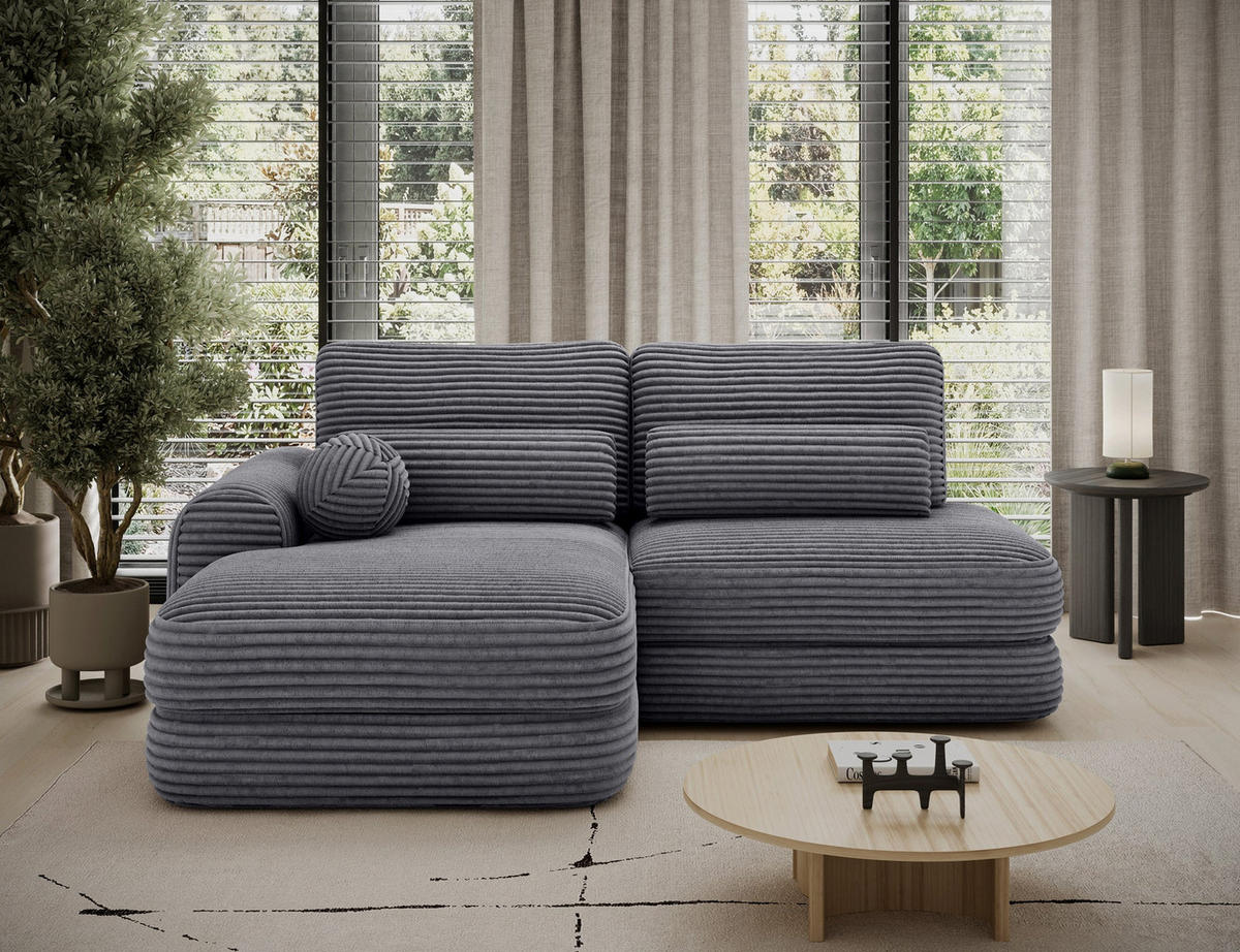 ECKSOFA RIPELI L-Form mit Schlaffunktion & Bettkasten – Modernes 3-Sitzer Sofa, Wellenfederung, 217 × 175 cm - Schwarz/Grau, Kunststoff (217/175cm) - Wohnideebilder