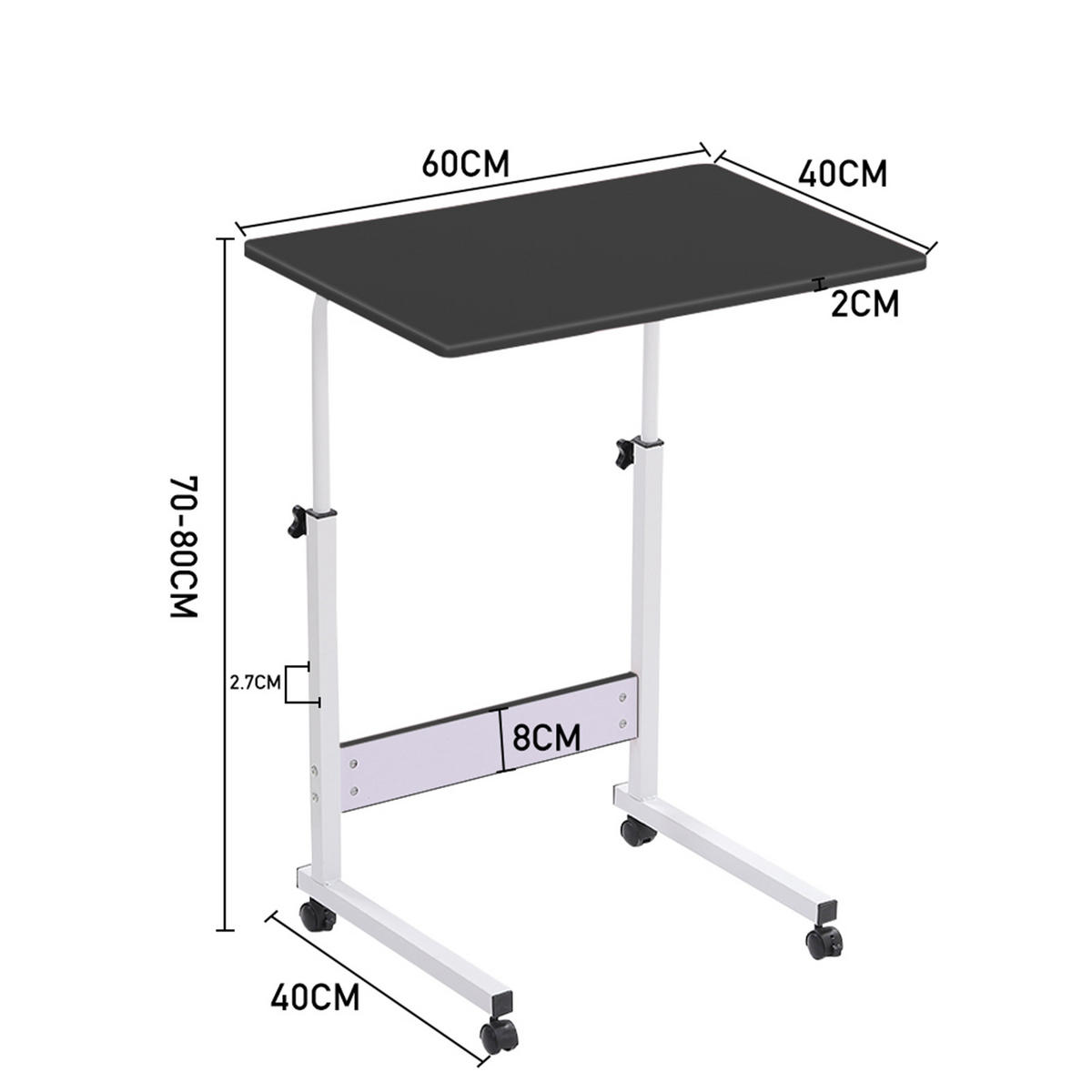 SCHREIBTISCH höhenverstellbar mit Rollen 60x40 cm Büro - Weiß, Kunststoff (40/60/70cm) - Livingandhome