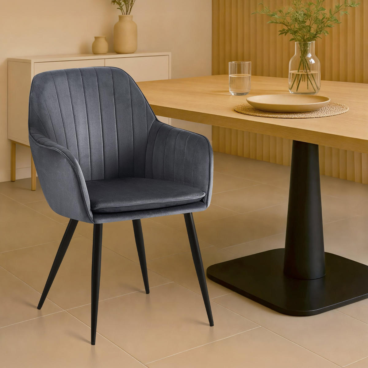 ESSZIMMERSTUHL Cheryl 86x60x57 cm dunkelgrau - Dunkelgrau, Textil (60/57/86cm) - furnicato
