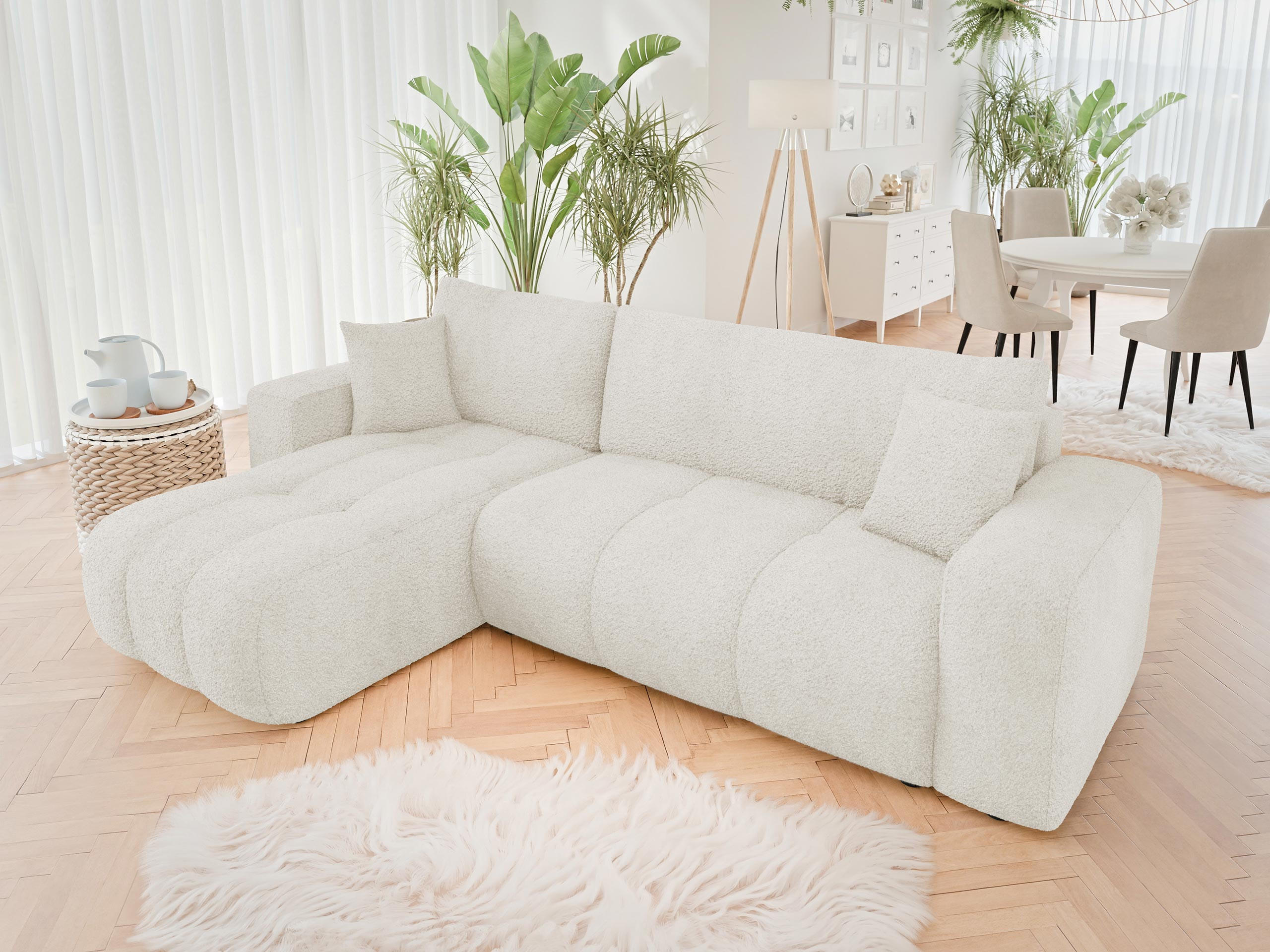 ECKSOFA Furyn Boucle - Schwarz/Naturfarben, Holzwerkstoff/Kunststoff (244/145cm) - MIRJAN24