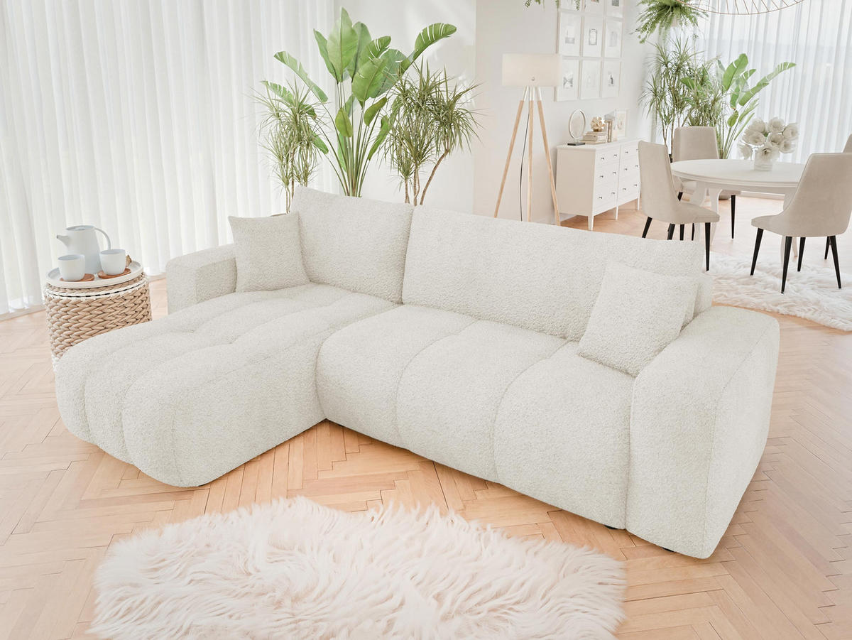 ECKSOFA Furyn Boucle - Schwarz/Naturfarben, Holzwerkstoff/Kunststoff (244/145cm) - MIRJAN24