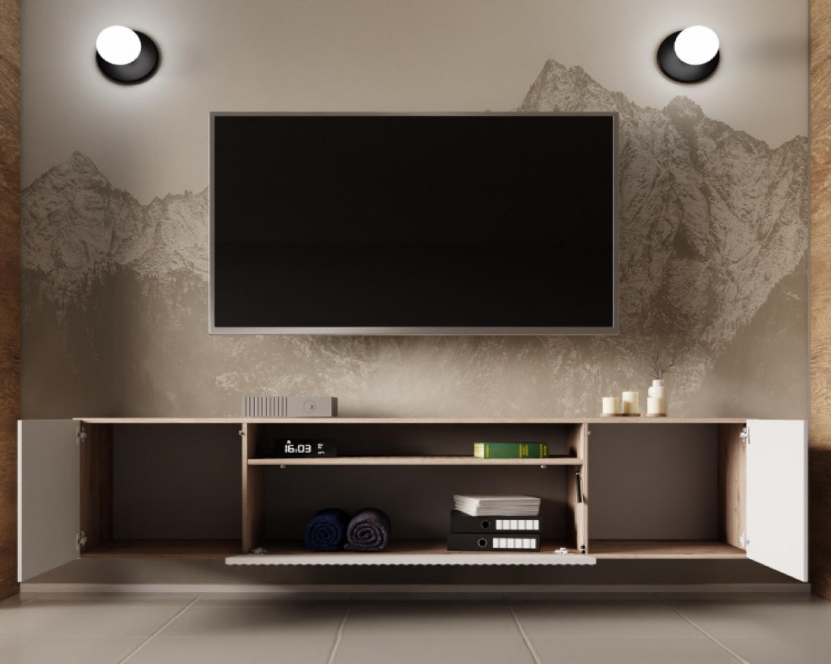 TV-SCHRANK Weiß NOELI Hängend Mit Gerillten Fronten - Weiß, Holzwerkstoff (200/40/41cm) - Sepro Meble