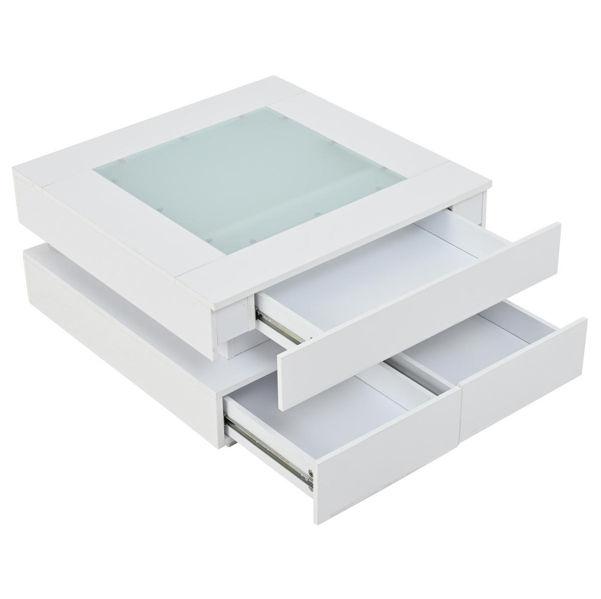 COUCHTISCH 70/70/35 cm mit LED-Beleuchtung, Glasplatte und 3 Schubladen, Weiß - Weiß, Holzwerkstoff (70/70/35cm) - Redom