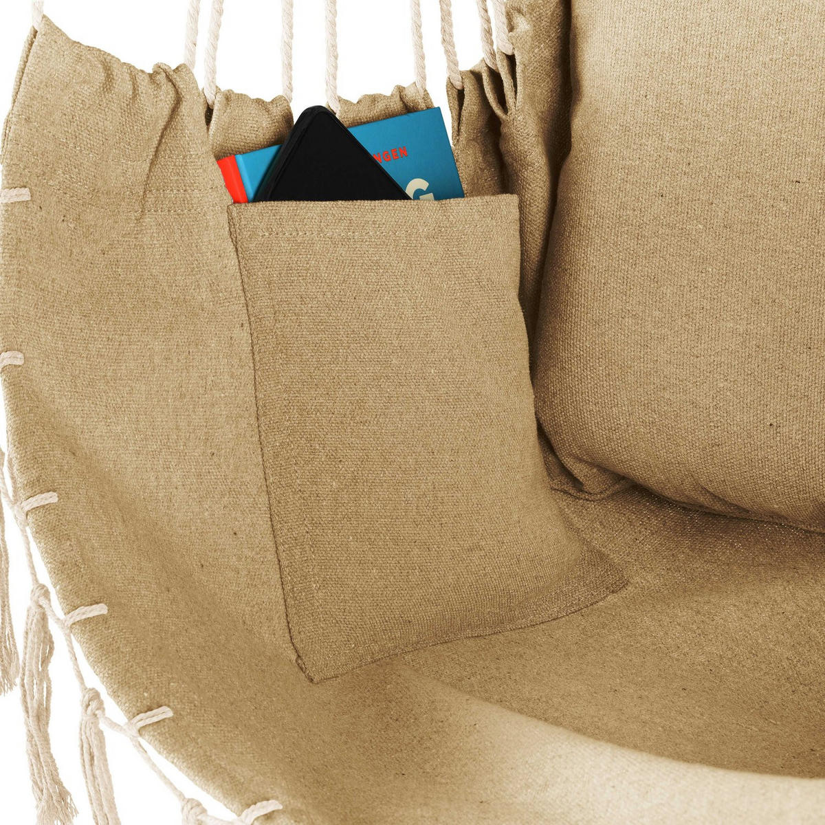 HÄNGESESSEL mit 3 Kissen 75/100/130 cm, bis 140 kg - Honig, Textil (100/130/75cm) - Outtec