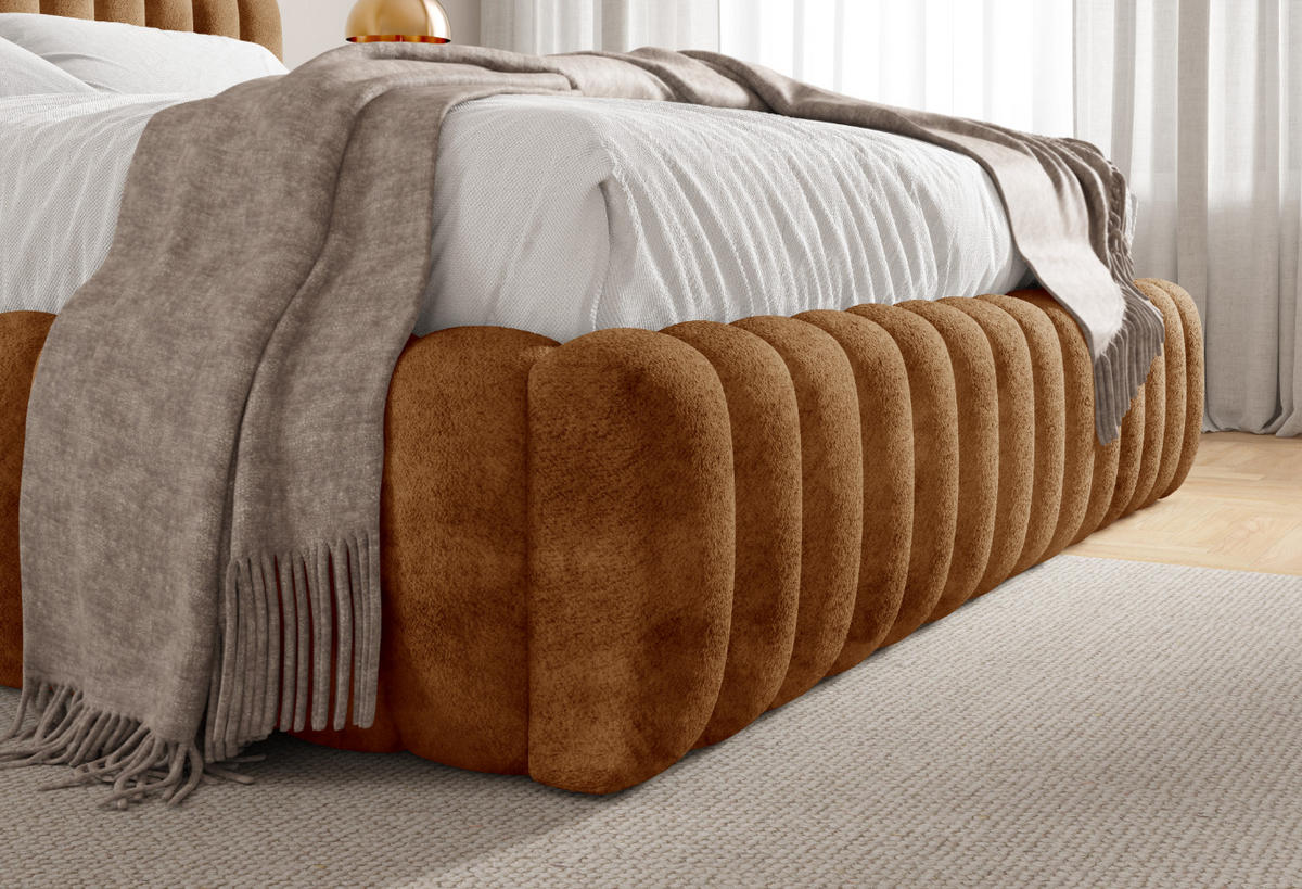 POLSTERBETT mit Stauraum Bouclé 200x200 cm in Rost - Orange, Textil (200/200cm) - Home Collective