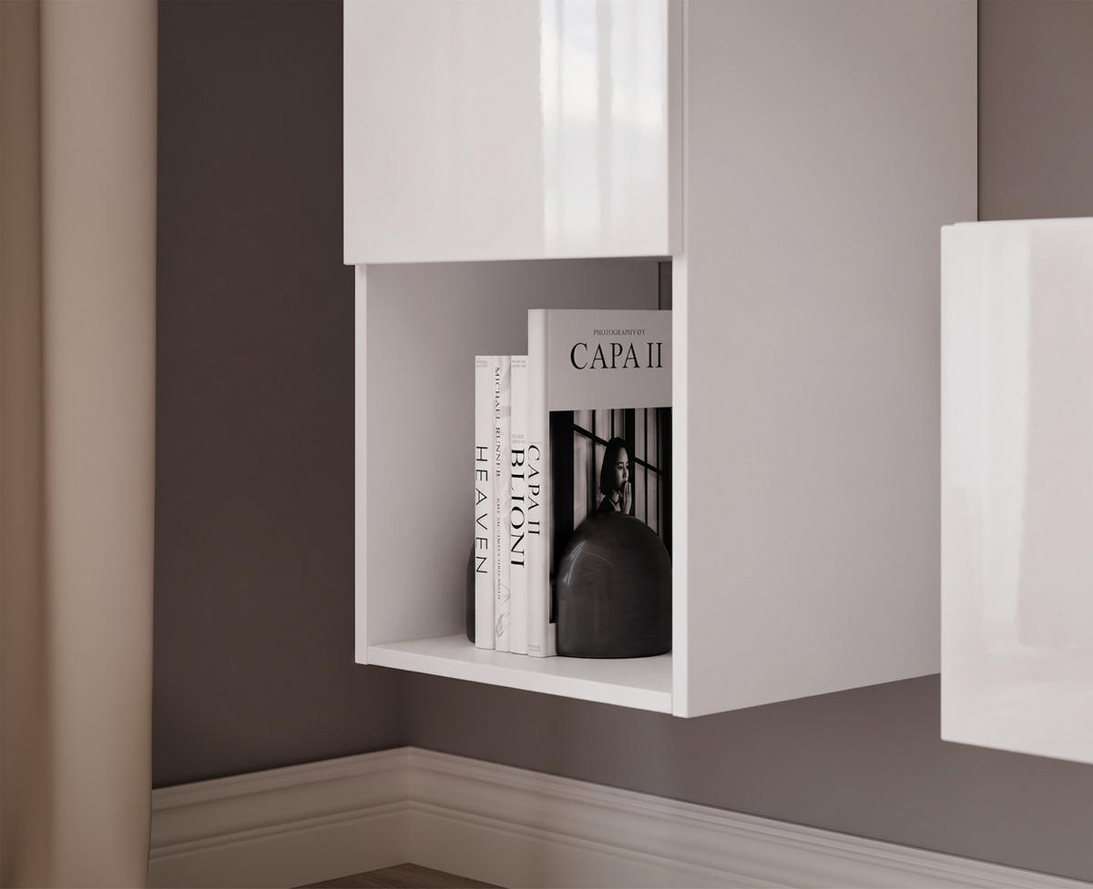 WOHNWAND ANGEL LINE II 3-teilig, mit LED-Beleuchtung, Weiß Hochglanz - Weiß Hochglanz, Holzwerkstoff (280/180/40cm) - Idohome