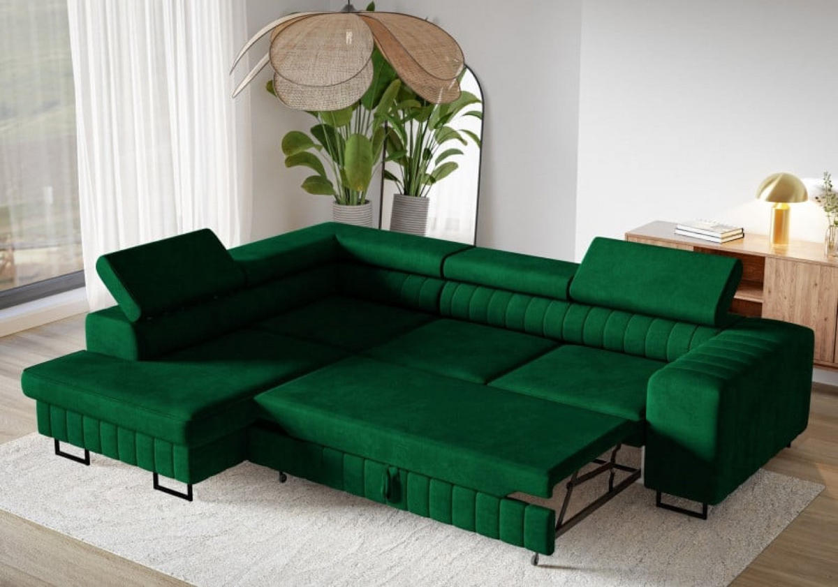 ECKSOFA Flaschengrün NOLA Mit Verstellbaren Kopfstützen Links - Grün, Textil (274/203cm) - Sepro Meble