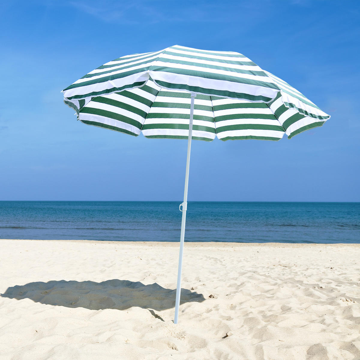 STRANDSCHIRM DE-11410 neigbar, octogonal, 180 cm Grün-Weiß gestreift - Grün, Textil (180/180cm) - ComfortXL