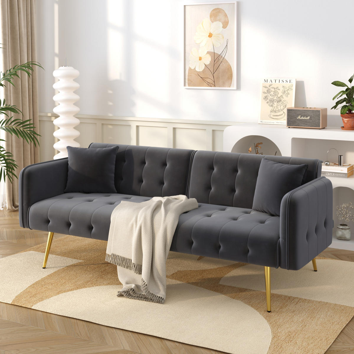 SCHLAFSOFA 2-Sitzer mit Liegefunktion 215 x 81,5 cm Velours Antique Gray - Grau, Kunststoff (178/70/82cm) - Meubliv