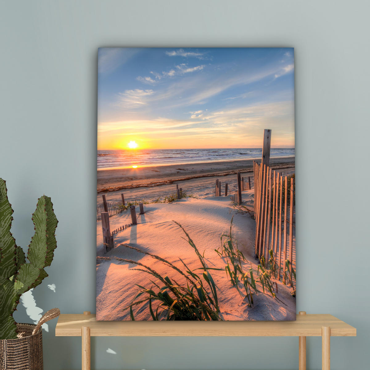 LEINWANDBILD Strand - Meer - Düne - Sonnenuntergang - Landschaft Wandbild Wohnzimmer 60x80 cm - Beige, Textil (60/80cm) - MuchoWow