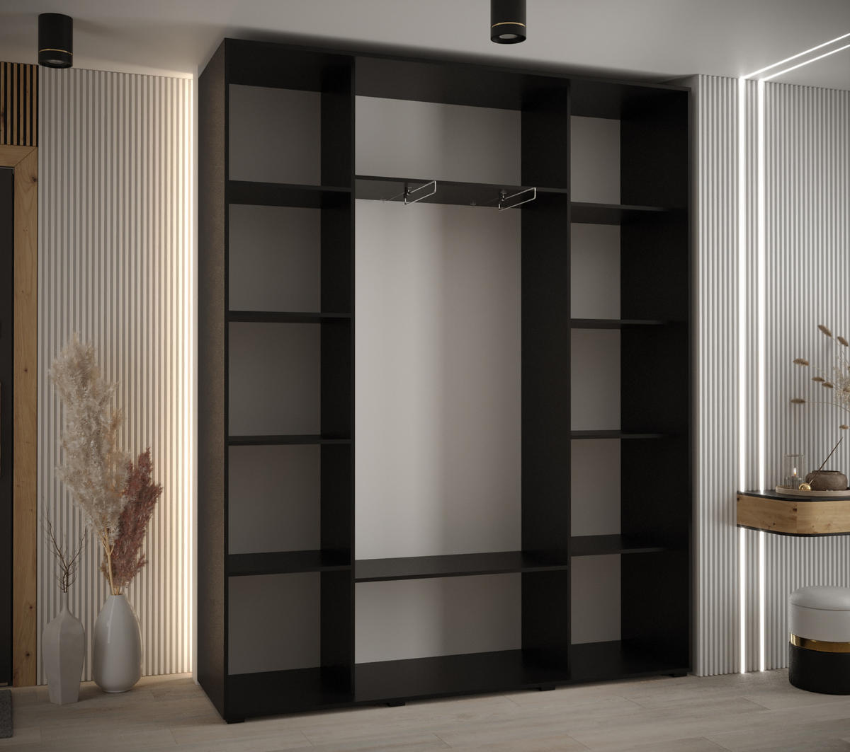 SCHWEBETÜRENSCHRANK 235,2/200/45 3-türig - Goldfarben/Schwarz, Holz/Metall (200/235/45cm) - Abiks Möbel